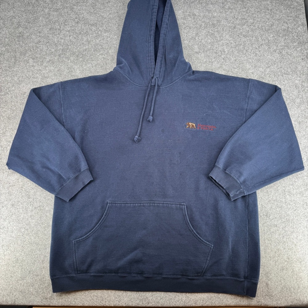 VTG 90s Abercrombie & Fitch Hoodie Mens XL The Big Shirt Navy Embroidered Bear
